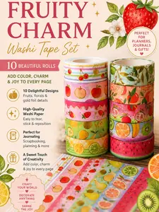 10 Roll Fruit Washi Tape Set- Colorful Fruit Patterns
