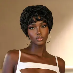 [New Arrival] Frodio Veralux™ Blend Human Hair Short Curly Pixie Wig 4 Inches Wear & Go, Glueless, No Lace, Natural Black Wig