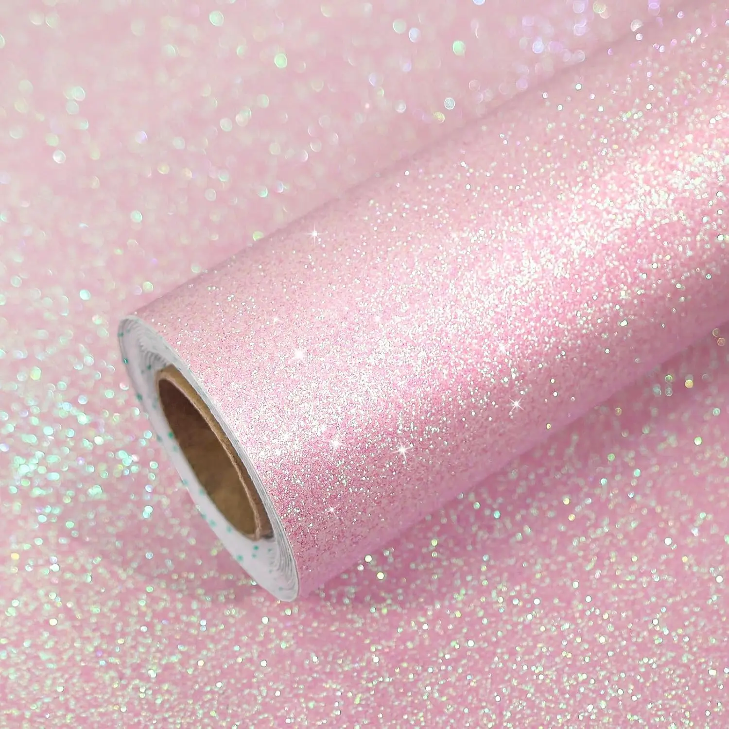 VEELIKE Pastel Pink Iridescent Glitter Wallpaper, Peel and Stick Sparkly Shimmering Pink Contact Paper for Cabinets Crafts Girls Bedroom, 15.7''x118'' Self Adhesive Removable Thick Glitter Fabric Vinyl Renter Friendly