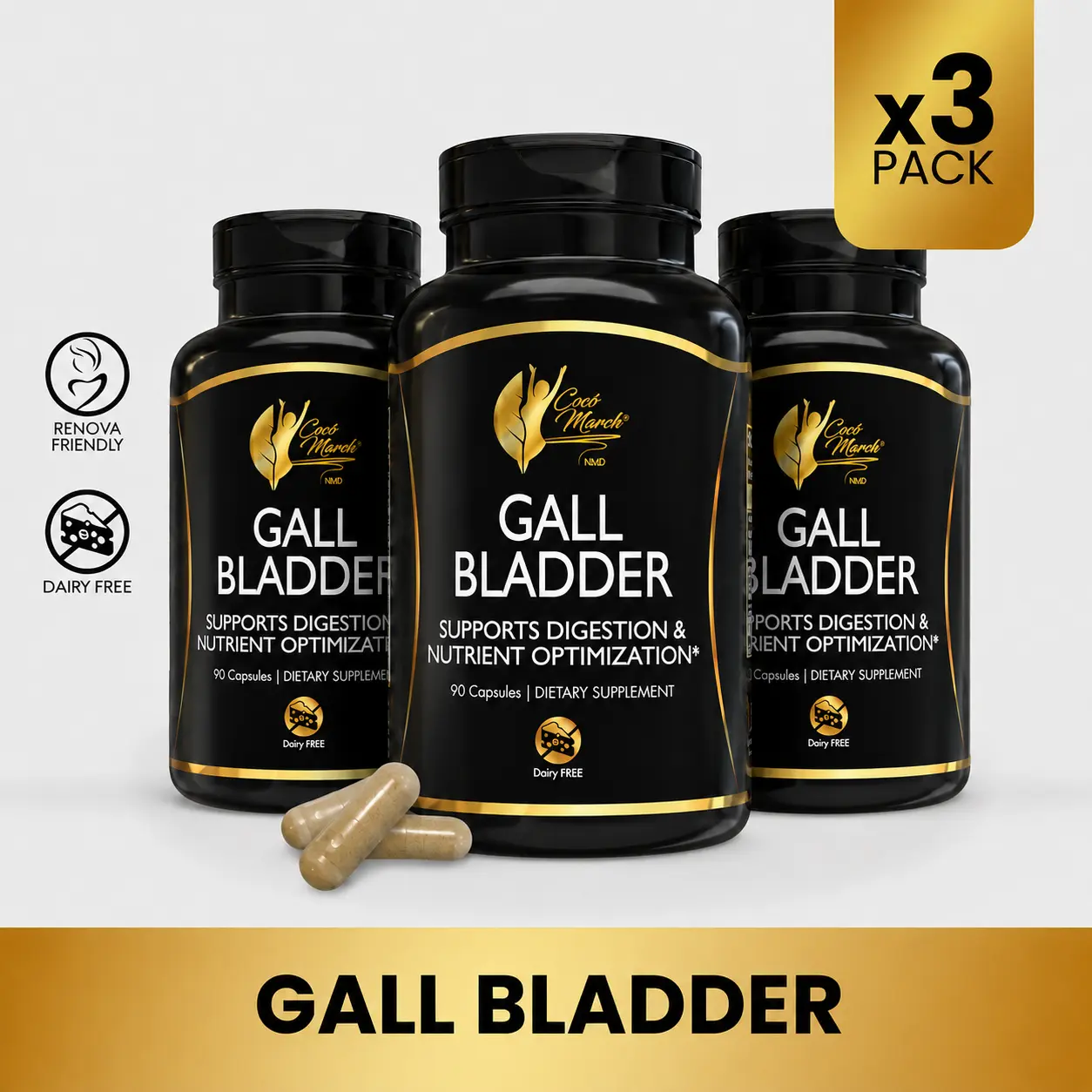 Cocó March N.M.D Gall Bladder - 3 Pack - Wellness Support Supplement, 90 Servings per Bottle