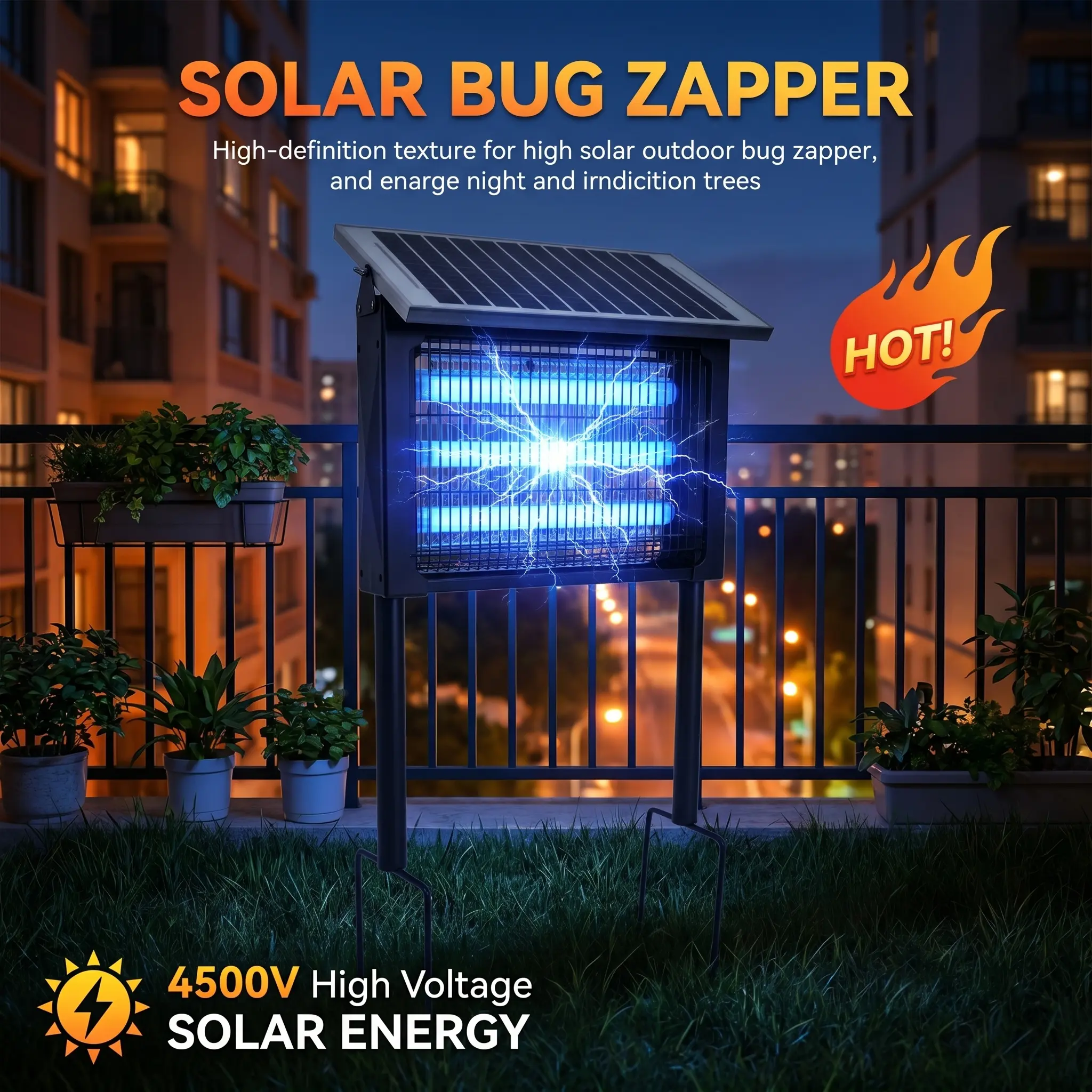 Outdoor Solar Mosquito-Control Lamp - 3 LED Lights, Dual Setup, USB Powered, Hanging/Stand Design, Rechargeable Trapper, Bug Control, Solar Outdoor Lights, Mosquito Repellent for Yd, Household Appliance, Multi-Function