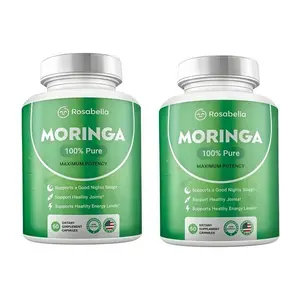 【Flash Sale 2 bottles] Rosabella Organic Moringa 800 mg Capsules 2-Pack | Herbal Immune & Digestive Wellness Support | Natural Vitamin Boost | Daily Supplement