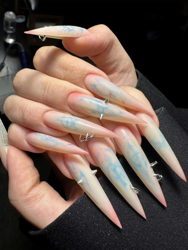 ALL NAil BOX 3D Pink Flower Press On Nails XL Long Square Metal Accent Nails with Gothic Gold Crystal Glossy Coffin Shape 3D Bows & Pearls for Romantic Nail Art