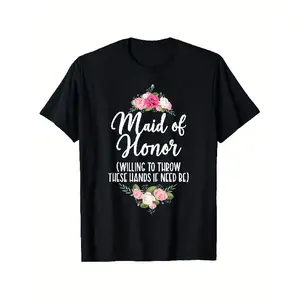 Funny Maid of Honor T-Shirt for Women & Unisex Bridesmaids - "Willing to Throw These Hands" Wedding Quote Top, Soft Breathable Bachelorette Squad Tee, Bridal Party Gift, Sizes S-XXXL, Black, Machine Washable