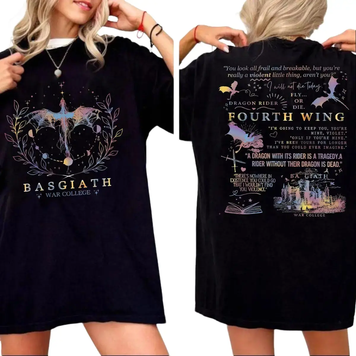 Basgiath War College 2 Sided Sweatshirt, Fourth Wing Shirt, Dragon Rider Shirt, Fourth Wing Hoodie, Violet, Bookish Shirt, Unisex Sweater Pullover Tee