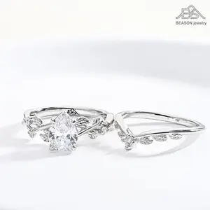 BEASON Sparkling Water Drop Zirconia Ring Set with Horse Eye Cut Marquise Stone Stackable Engagement Design for Various Occasions