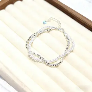 Double-Layer Imitation Pearl & Silver Bead Bracelet - Elegant Vintage-Inspired Jewelry for Timeless Charm