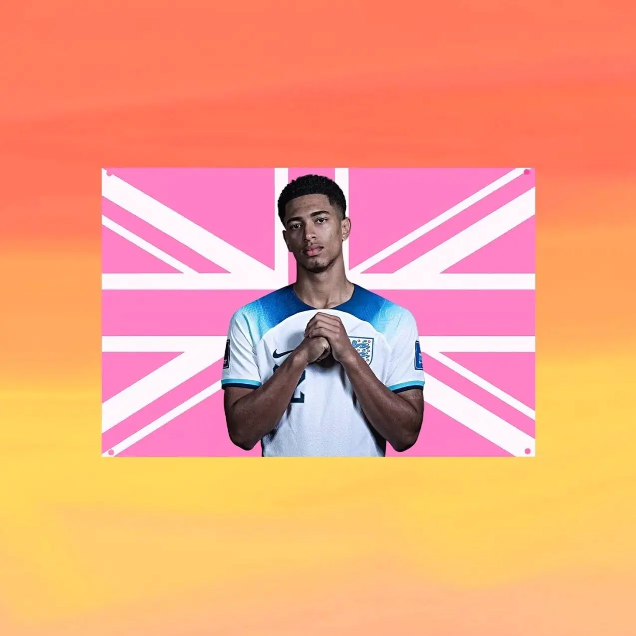 Jude Bellingham Pink UK Wall Tapestry Flag, Union Jack Football Wall Art, England Soccer Bedroom Decor, Sports Fan Banner