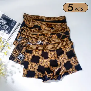Men's Luxurious Gold Printed Boxer Briefs 10 Pieces Set Soft Breathable Elastic Underwear for All-Season Comfort Menswear