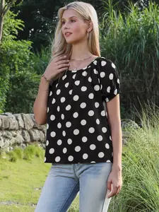 INSPIRE CHIC Polka Dot Top Women's 1950s Vintage Short Sleeve Summer Casual Blouse