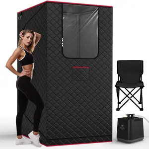 TEHANLD Upgraded Portable Steam Sauna for Home, Sauna Tent with 3L/1200W Steamer, XL Foldable and Remote Control, 99-Min Timer & 15 Power Levels, 2.6' x 2.6' x 5.9' Detox Spa for Relaxation,Jet Black