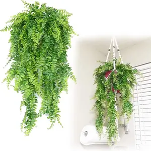 2PCS Artificial Hanging Plants 30 Inch Hanging Boston Ferns Plastic Fake Plants for Wall Room Garden Wedding Garland Indoor Outdoor Decoration, No Basket