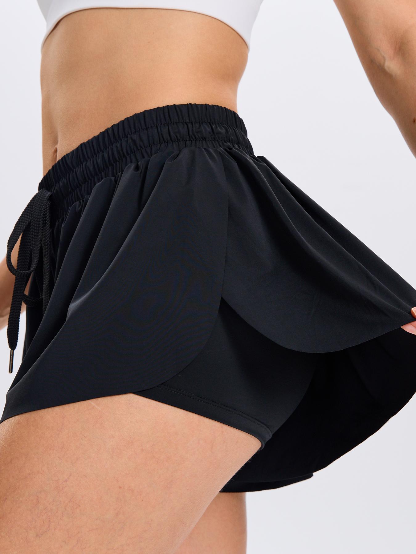 Women's 2-in-1 Flowy Athletic Skort, High Waist Tummy Control Tennis Shorts with Pockets, Elastic Drawstring Running Shorts for Gym Workout Casual Summer