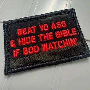 As Seen on Socials - Beat Yo Ass & Hide The Bible If God Watchin' - 2x3 Patch - Multicam Black w/Red
