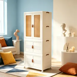 Foldable Storage Wardrobe with Lid, Magnetic Doors & Lockable Wheels – Stackable Plastic Closet Organizer for Living Room, Office, Kitchen, Bedroom & Dorm