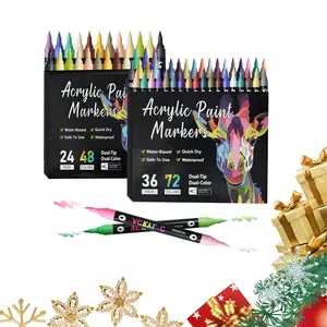 Acrylic Paint Marker Pen Set, 12/24/36pcs/set Dual Tip Double Color Quick Dry Acrylic Paint Markers, Art Marker Set, Coloring Markers, Paint Pens for Wood, Canvas, Stone, Glass, Ceramic Surfaces, Christmas Gift