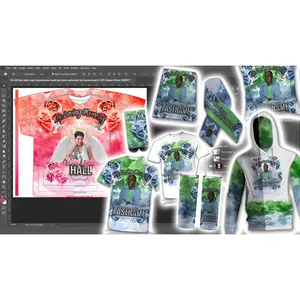 PSD-153 Ribbon + All-Over Roses Remembrance Memorial Graduation Prom All-Over Sublimation Photoshop Template