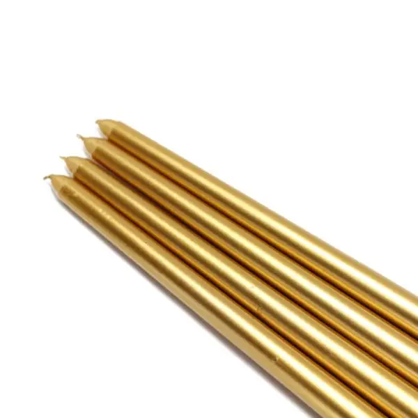 CEZ-085-12 12in Metallic Gold Taper Luxury Candles - 144-Piece Smokeless Unscented Traditional Handpoured Wax Home Supplies for Dining Room Decor, Long Candles