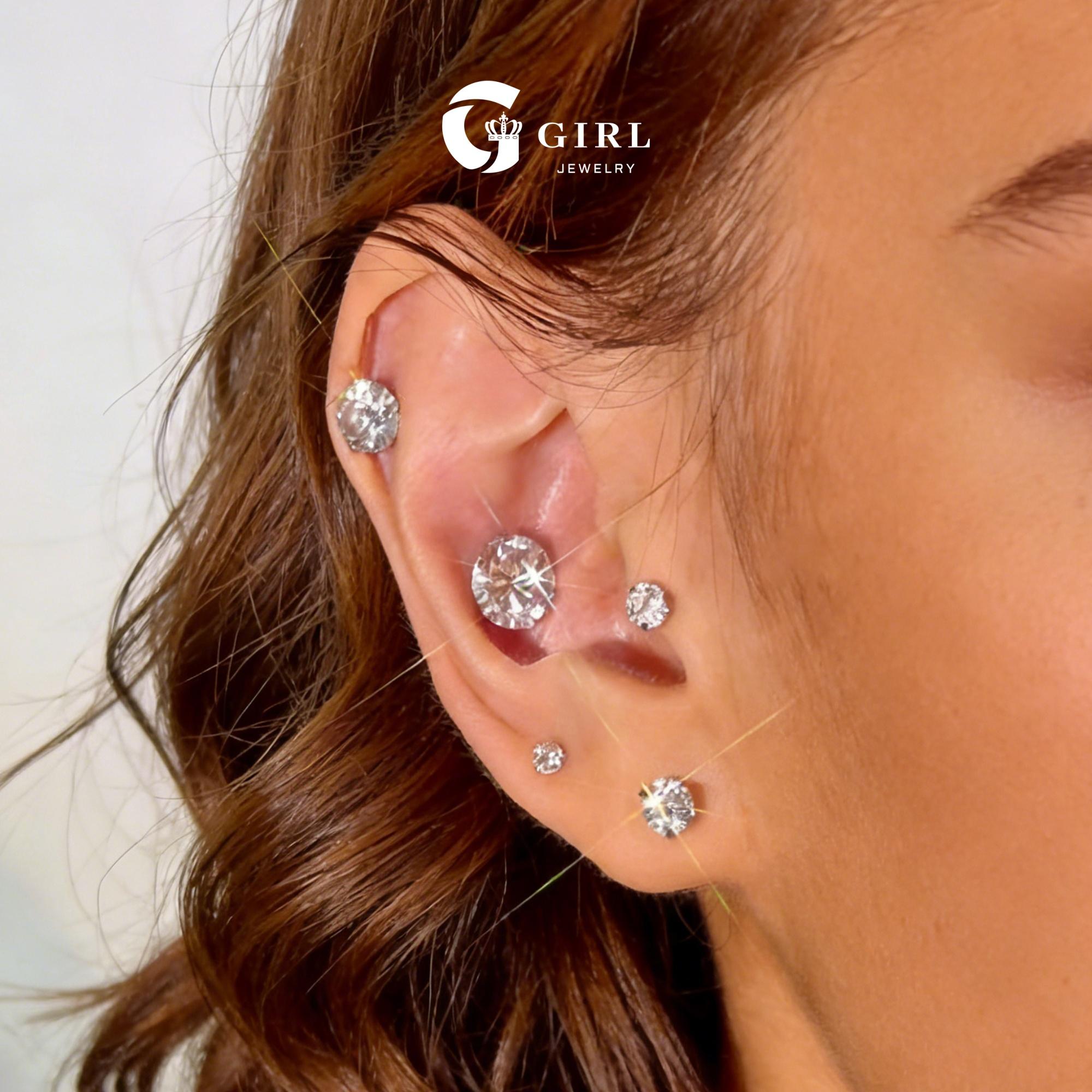 6 Pairs Stud Cubic Zirconia Earrings Set（ 3-8mm）, Stainless Steel Hypoallergenic Cubic Zirconia Earrings   Chic Gorgeous Jewelry As Gift for Girlfriend, Elegant Minimalist Earrings