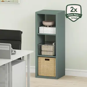 Thick-Frame 3-Cube Floating Bookshelf - Reversible Cubicle Bookcase with Open Back, 14.6x15.9x44in Storage Organizer for Bedroom, Home Office, Floating Shelves