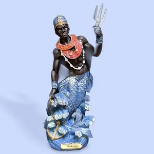 Orisha Olokun Statue, 12 in Art Figurine - Sculpture Desk Decor, Home Decorations, Ornaments for Indoor Use