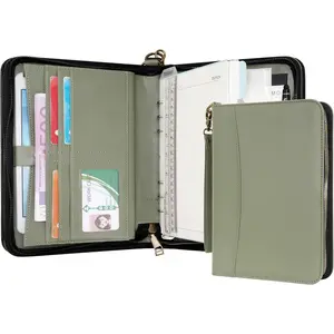 Portfolio A5 Binder Journal with Zipper - Leather pu Writing Notebook Padfolio with Detachable Refillable Notebook, Legal Pad for Business Study and Travel Organizer (Green)