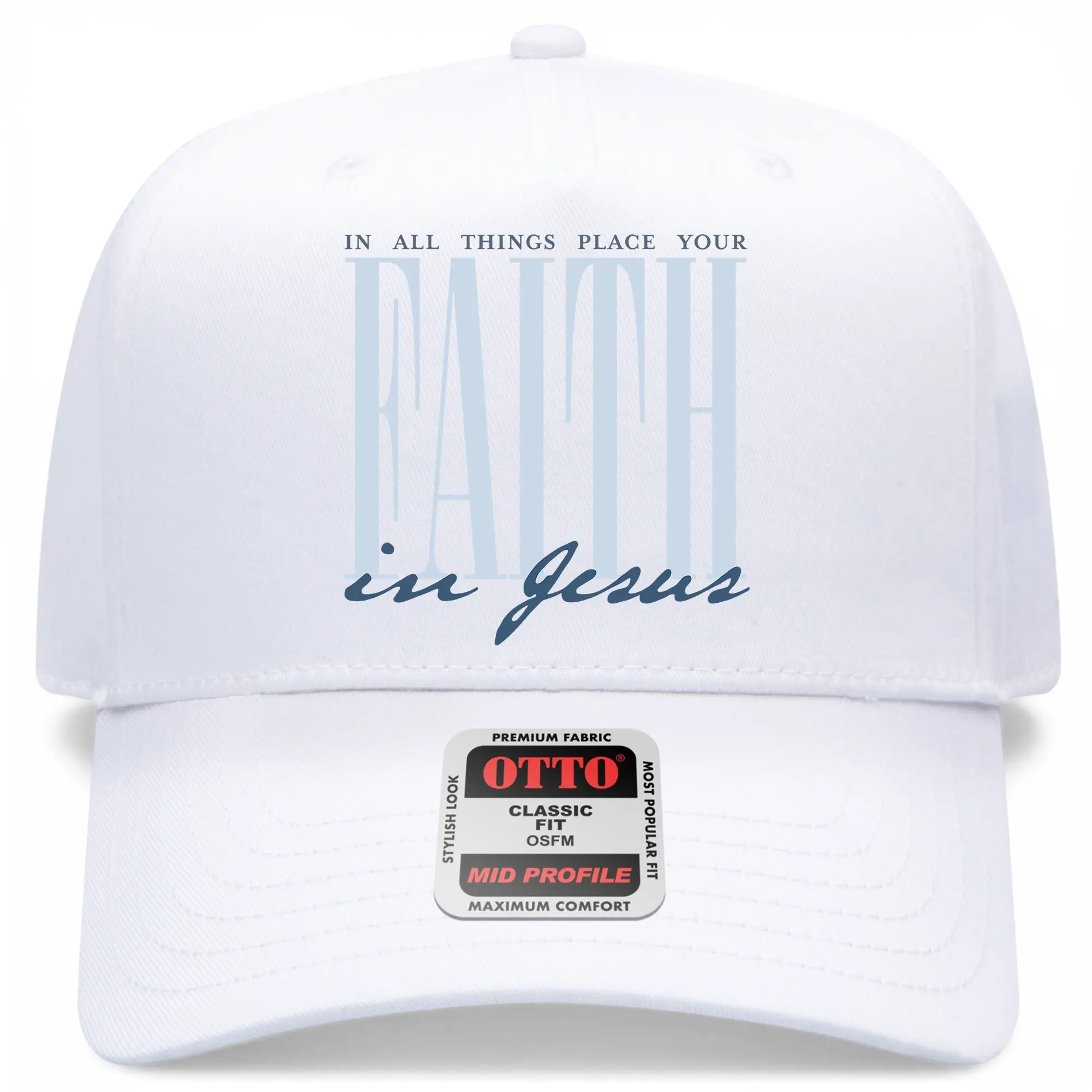 Unisex Cotton Baseball Cap - Fashion Hats, Casual Trendy Style, Lightweight, Trucker Design, "In All Things Place Your Faith In Jesus" Faith Slogan, Snap Closure, Vintage Everyday Wear