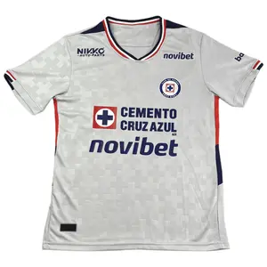 2024 2025 Away Retro Light Grey Checkered Short Sleved Cruz Azul Soccer Jersey