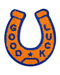 Good Luck Horseshoe Chenille Patch - Orange/Blue