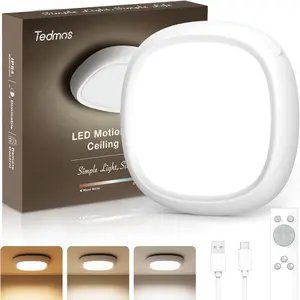 IP54 Waterproof Rechargeable Shower Light Indoor, 12000mAh Motion Sensor Wireless Ceiling Light with Remote No Wiring, Battery Operated Closet Lights Cordless LED Overhead Lighting for Pantry Bathroom Hallway