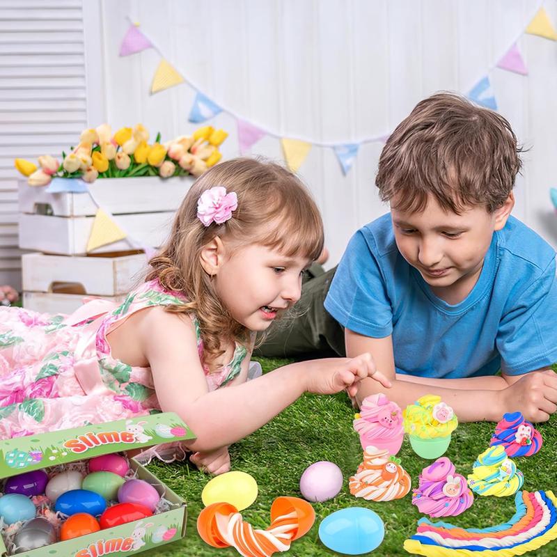 12 Pack Easter Egg Slime Kit for Kids – Stretchy Scented Colorful Slime, Prefilled Easter Eggs for Egg Hunt, Easter Basket Stuffers, Party Favors & Holiday Gifts