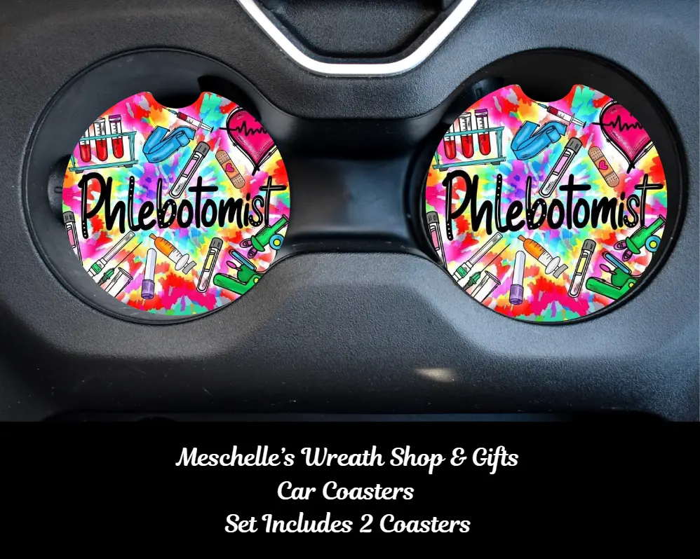 Handcrafted Phlebotomist Round Car Coasters - 2.75 in, Spill-Proof, Easy to Clean, Elegant Design, Colorful Sublimation Prints, Car Interior Decoration Accessories for Cup Protection, Condensation Guard, Colorful Print, Stylish Design