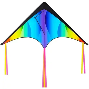 Large Delta Kite Gradient Rainbow, Easy to Fly Huge for Kids and Adults with 328ft String, Large Delta Beach Kite for Outdoor Games and Activities