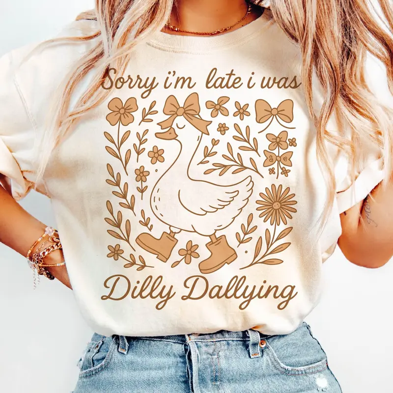 Dilly Dallying Goose Shirt: Retro Floral Funny Mama Shirt