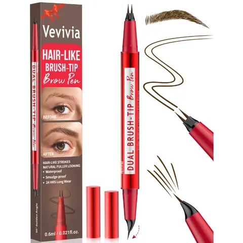 Vevivia Eyebrow Pencils for Women - Eyebrow Pen with Dual-Brush-Tip & Curved Tip for Natural Fuller-Looking Brows, Precise Hair-Like Strokes for All Brow Types, Last All-Day Brow Makeup,#SohoChic