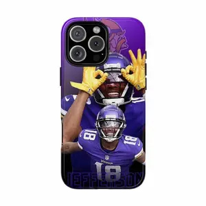 Justin Jefferson V1k1ngs collage phone case, a gift for sports fans and football enthusiasts, compatible with iPhone 17/16/15/14/13/12/11 Pro Max/Plus and Samsung Galaxy S23FE/22/23/24/25. A great gift for family. 2W6