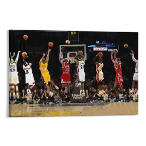Basketball Legends Canvas Wall Art Print Poster Iconic Sports Stars Shooting Inspirational Picture Motivational Photography Framed for Gym Dorm Home Office Living Room Bedroom