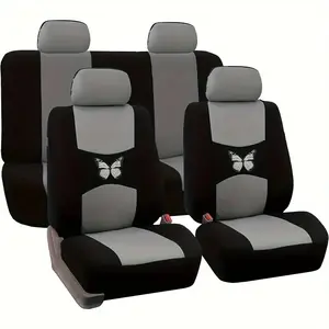5-Seat Car Seat Covers, Butterfly Embroidery Design, Classic Style, Thin 2mm Thickness, All-Season Use, Durable & Aesthetic, Car Seat Cushions