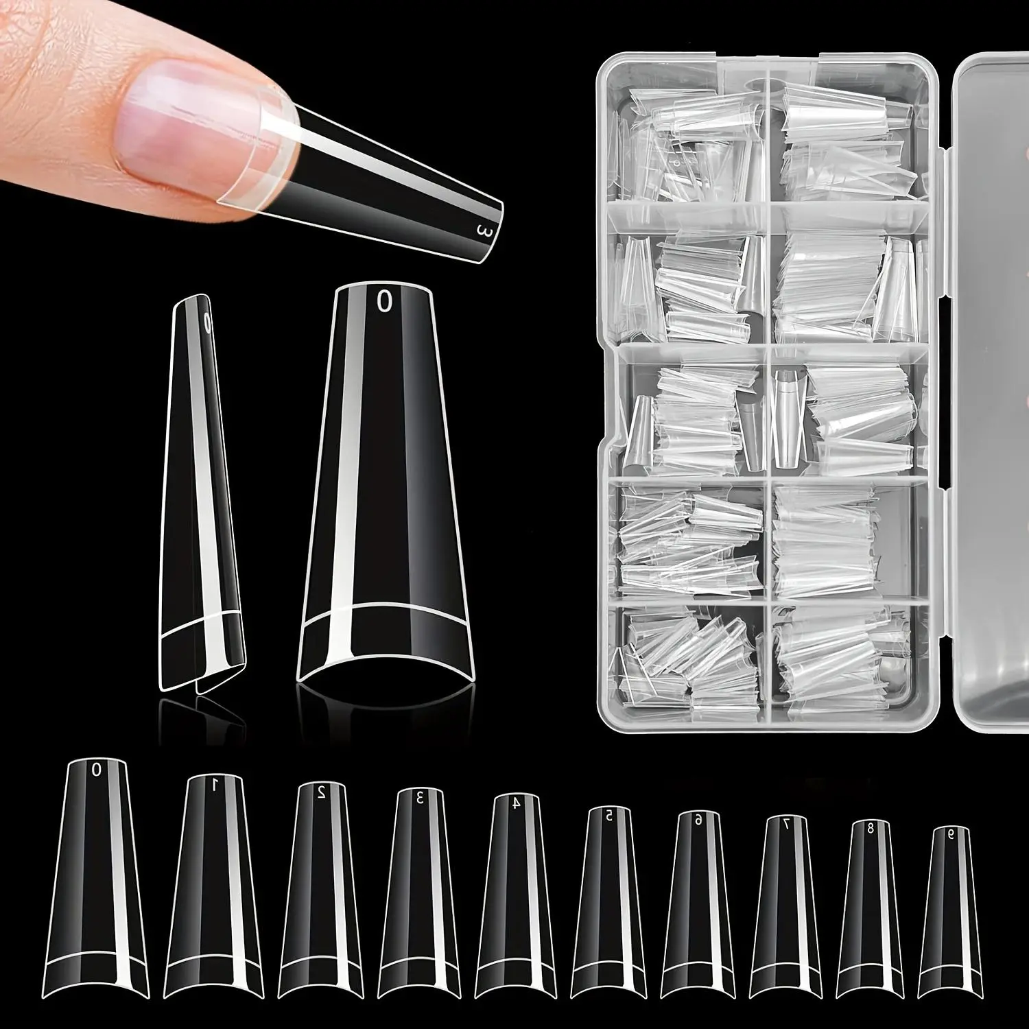 500PCS Premium French Coffin Nail Tips Set Durable Acrylic Ballerina Shape 10 Sizes Clear Professional Nail Art & DIY