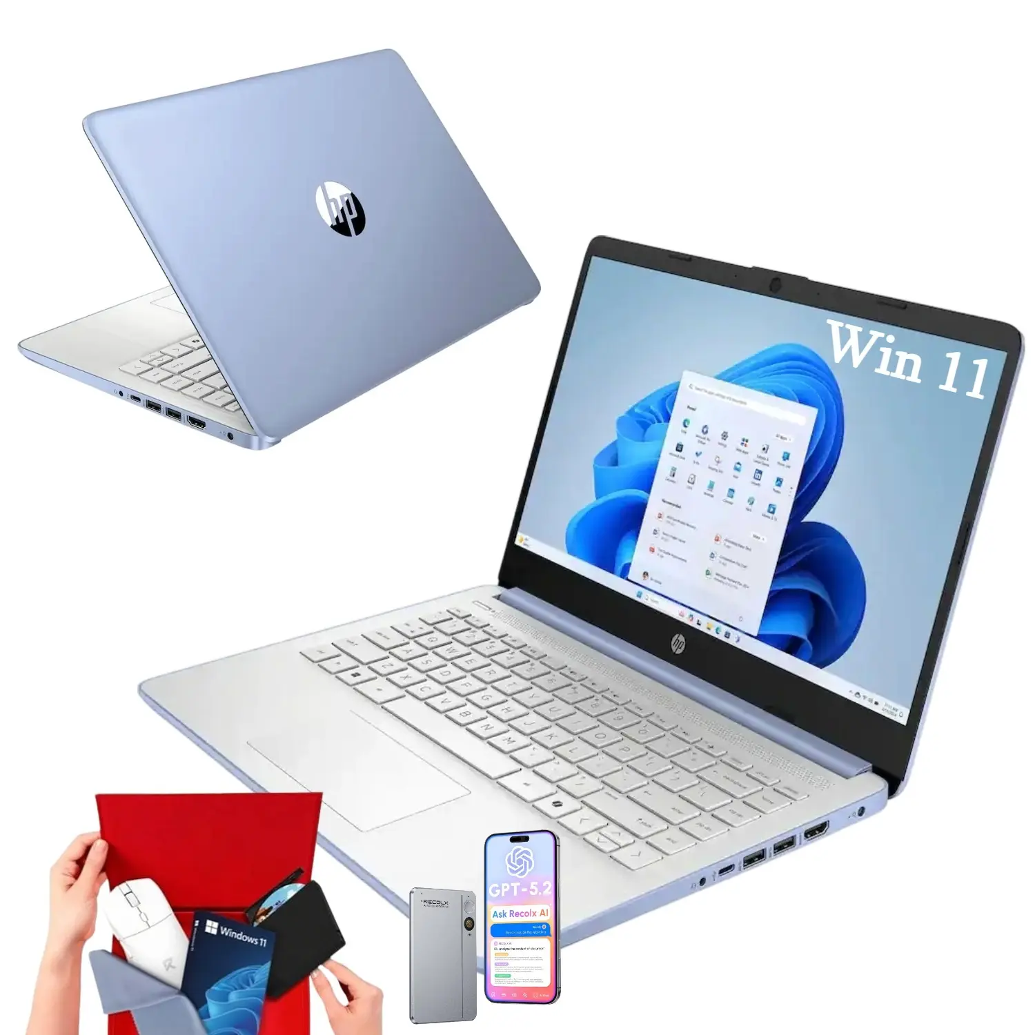 HP 14 Inch Student Laptop, Intel Processor N150 Up to 3.6GHz, 4GB RAM 128GB Storage, 1 Year Office 365, Windows 11 Home Slim Notebook for School & Daily Work,Bundle Accessories