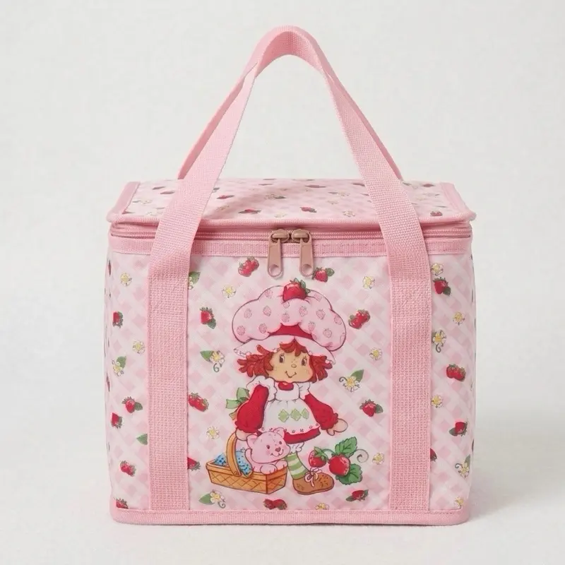 Strawberry Shortcake Cute Insulated Lunch Bag Pink & Red Thermal Tote Large Capacity Keeps Food Warm or Cold Sturdy Handle for Daily Use - Tableware