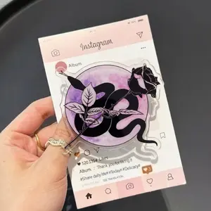 Snake & Rose Over A Purple Moon MagSafe Phone Grip, Horror Aesthetic Magnetic Phone Holder, Kawaii Scary Fan Gift , Kindle Accessories sticky Baby mount Library Card Flower-Shaped Multi-Functional Stand Universal Car Double-Sided Octo Adjustable Portable