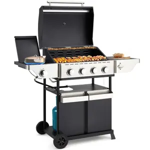 4-Burner Propane Gas Grill with Side Burner, 42, 000 BTU Stainless Steel BBQ, Portable Outdoor Grill with Removable Storage & Side Table, Perfect for Patio, Backyard, Camping