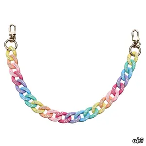Gold Blush Crystal Accented Matte Pastel Acrylic Bag Chain, Multipurpose Accessory For Handbag Embellishment And Replacement Strap Installation On Daily Purses