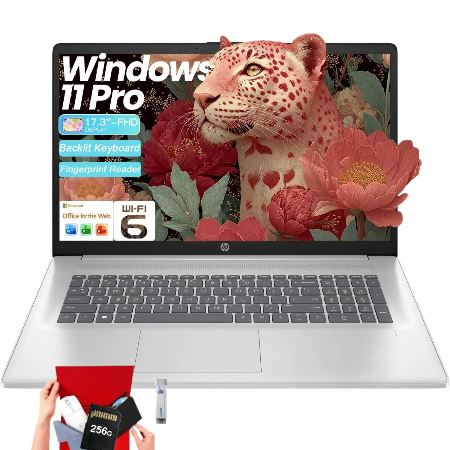 HP 13th Gen Essential Business Multitasking Laptop, 17.3" FHD Display, Intel i5-1334U CPU, Up to 32GB RAM, 512GB SSD, Wi-Fi 6, Built-In Li-Ion Battery, Webcam, Backlit Keyboard, Windows 11 Pro, Silver, Bundle Accessory, Video Conferencing Capable, Batteri