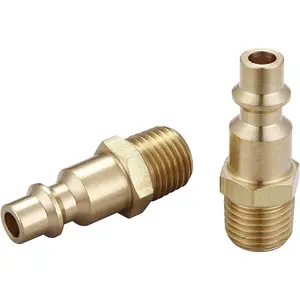 Air Hose Fittings And Air Coupler Plug, Air Compressor Quick-Connect MNPT Male Plug Kit (Industrial Type D, 1/4-Inch NPT Male Thread, Solid Brass, 2 Piece)