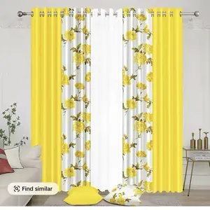 7 Pieces Floral Curtains with White Background for Home Decor