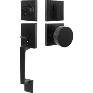 Heavy Duty Front Door Lock Set with Door Knob, Exterior Door Handle and Deadbolt Sets - 01 Matte Black Designer