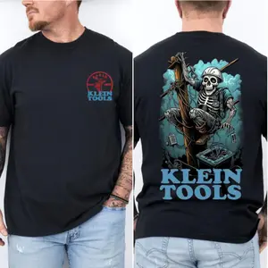 Klein Tools Lineman T-Shirt, Skeleton Powerline Worker Graphic Tee, Electric Utility Climbing Pole Shirt, Funny Electrician Gift for Men, graphic tees unisex, workwear shirts, funny job shirts
