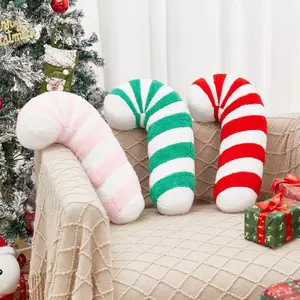 Vintage Candy Cane Velvet Pillow - Red and White Striped Design Soft Fabric Christmas Decoration, Perfect for Sofa and Couch, Festive Home Decor, Christmas Pillowcase, Christmas Decoration, Best for Christmas, Bedroom Decorative Accessories